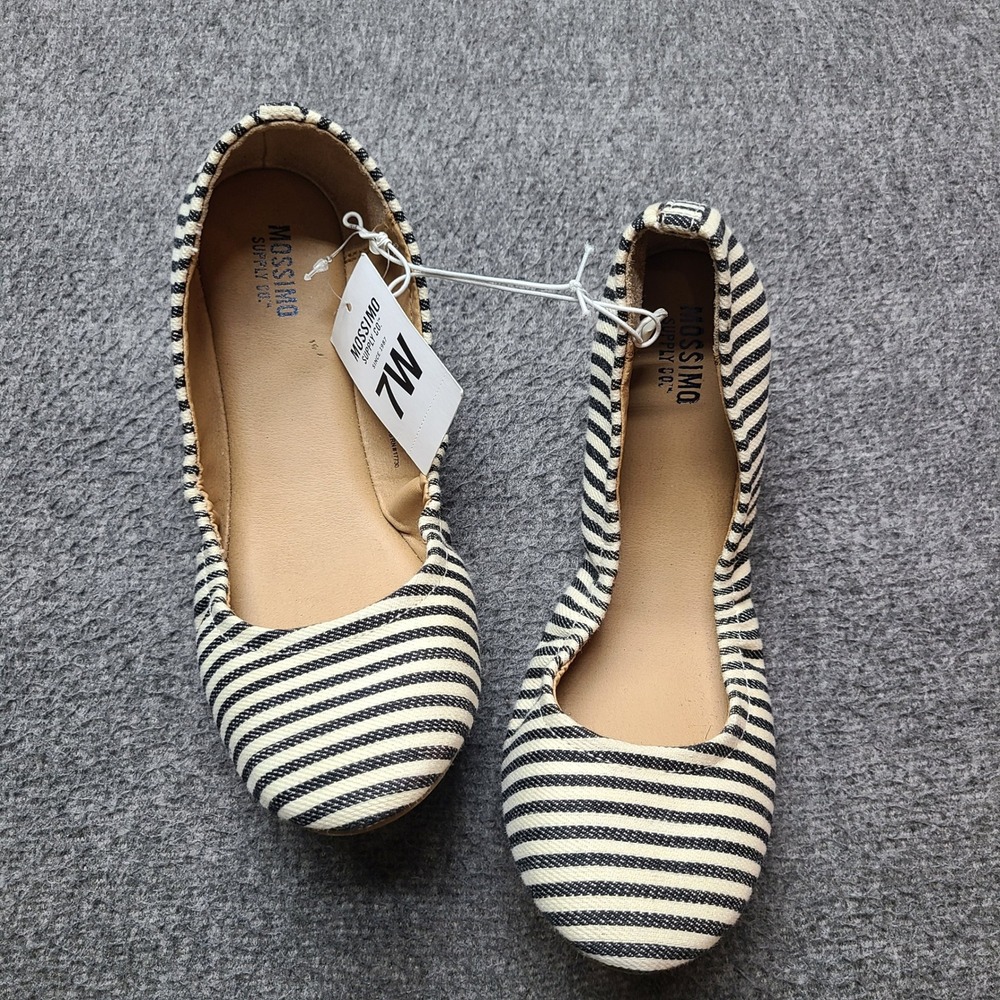 Mossimo Supply Co Womens 7W Black White Striped Ballet Flats Nautical Beach